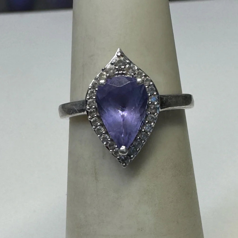925 Pear Tanzanite & Sapphire Ring